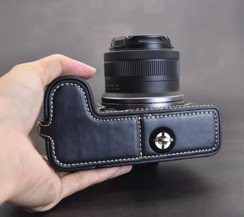 Vista 9 de Rieibi Funda EOS R10 - Media funda de piel sintética de calidad para cámara sin espejo Canon EOS R10 - Negro