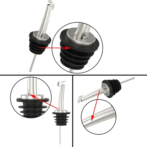 Vista 4 de Axe Sickle 12 piezas de boquillas para botellas de licor con picos vertedores de acero inoxidable de aceite, picos de vertido rápido, pico