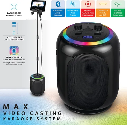 Vista 3 de Singing Machine SingCast MAX - Máquina de karaoke con Bluetooth y video casting, altavoz de fiesta, micrófono, 22 efectos de voz, corrección