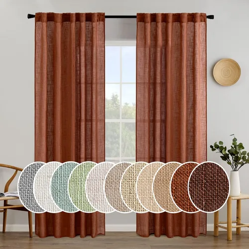 Vista 54 de MIULEE - Cortinas semitraslúcidas suaves y gruesas con textura de lino para cocina y ventana de baño, con trabilla trasera y bolsillo para Blanco