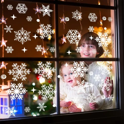 Vista 4 de 138 calcomanías de ventana de Navidad de Uorybwanai para vidrio, Navidad, Navidad, ventanas, calcomanías para ventanas, copos de nieve, calcomanías