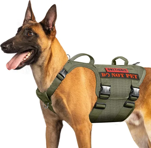 Vista 16 de OneTigris Arnés Táctico para Perros Grandes, Arnés Chaleco para Perros de Servicio Sin Tirones con 5 Hebillas de Metal con Paneles de Gancho