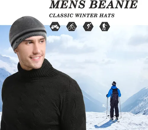 Vista 2 de Gorros de forro polar para hombre, resistentes al viento, elásticos, para invierno, para exteriores, esquí, correr