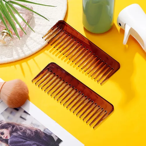 Vista 4 de Patelai Peine de dientes anchos, peine desenredante grande para cabello rizado, húmedo y seco, sin mango, accesorios desenredantes (ámbar)