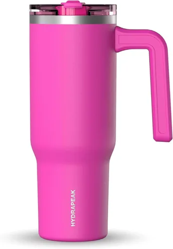 Vista 40 de Hydrapeak Voyager Vaso de 40 oz con Asa y Tapa con Pajita Botella de Agua Reutilizable de Acero Inoxidable Taza de Viaje Compatible con Portavasos