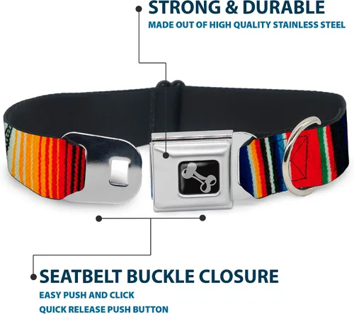 Vista 4 de Buckle-Down Zarape2 - Collar de perro con hebilla de cinturón de seguridad, rayas multicolor verticales, 1.5 pulgadas de ancho, se adapta a cuello
