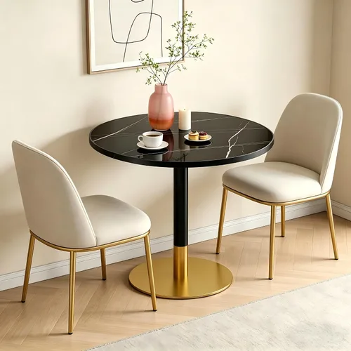 Vista 21 de SSLine - Mesa de comedor cuadrada de piedra sinterizada para 2, mesa