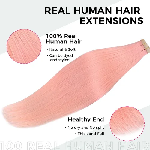 Vista 51 de Extensiones de cabello Lashey de 14 pulgadas; extensiones de cabello humano real lacio color negro azabache con trama adhesiva para mujeres, 20
