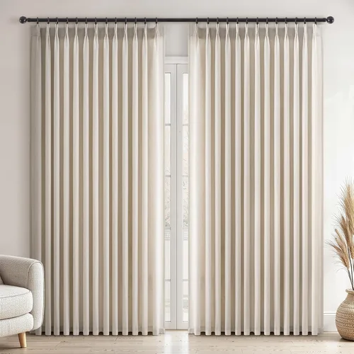 Vista 49 de Topfinel 2 paneles de cortinas plisadas de lino beige y blanco de 63 pulgadas de largo, para dormitorio y sala de estar, cortinas semitransparentes