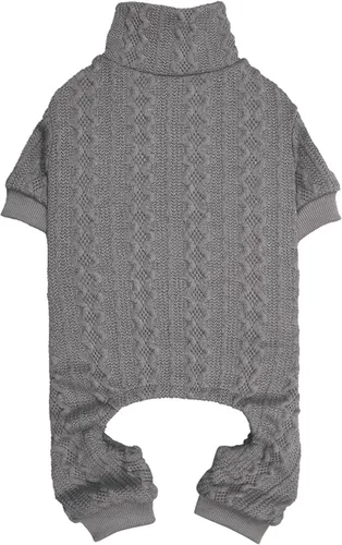 Vista 10 de Suéter de perro cuello alto tejido con botones para mascotas, color sólido, suéter para cachorros, suéter cálido para perros pequeños (Gris y XS)