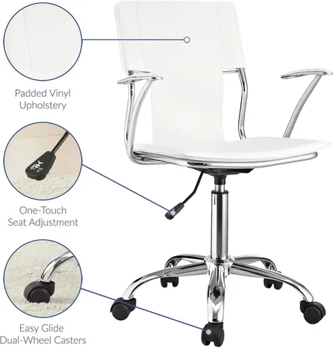 Vista 8 de Modway Silla de oficina giratoria de piel sintética de estudio en color blanco
