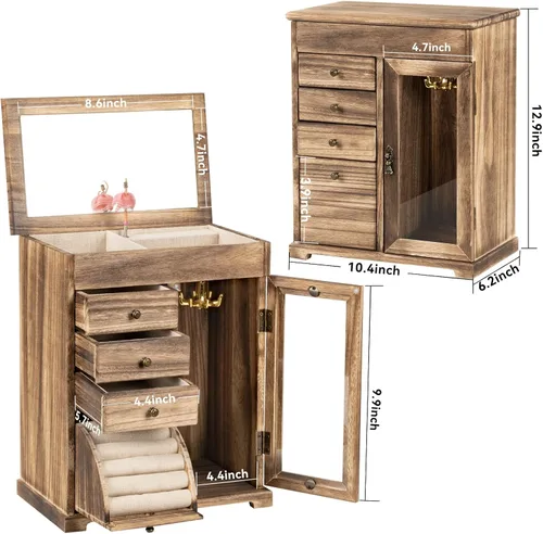 Vista 7 de Miratino Joyero musical para niñas, joyero para niños con bailarina giratoria, 5 capas grandes de madera, cajas de joyería y organizadores, regalos