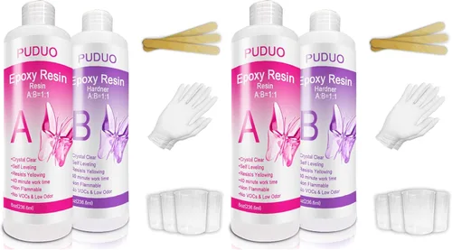 Vista 8 de Puduo Kit de Resina Epoxi de 1.1 Galones, Resina Epoxi Cristalina Recién Formulada, Fuerte, Sin Burbujas, Resina de Arte Anti-Amarilleamiento