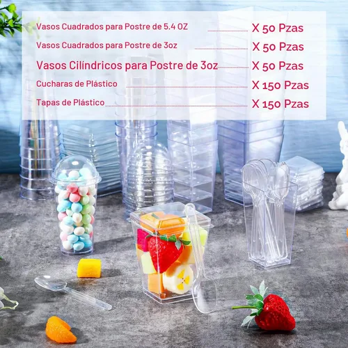 Vista 4 de Jerify - Paquete de 300 tazas de postre de plástico con tapas y cucharas, 3