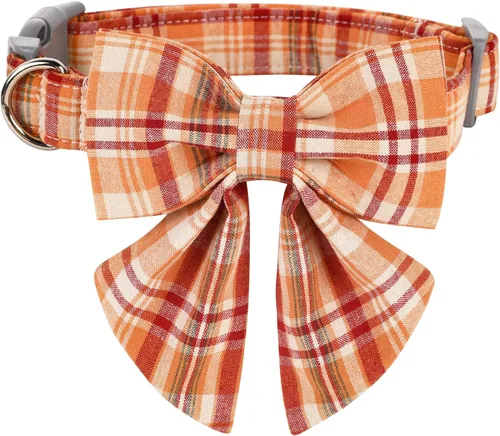 Vista 15 de Lionet Paws Collar para perro y gato con corbata de moño, hebilla de plástico ajustable, collar de cuadrícula para perros pequeños, medianos