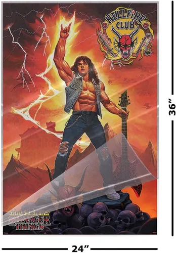 Vista 2 de Stranger Things 4 - Póster de la serie (Hellfire Club Rock God - Eddie Munson) (tamaño: 24 x 36 pulgadas) (póster laminado)