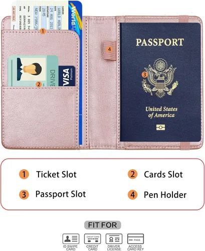 Vista 3 de Melsbrinna Funda de cuero prémium para pasaporte, impermeable, con bloqueo RFID, cartera de viaje con soporte para bolígrafo, bonito libro