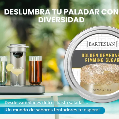 Vista 7 de Bartesian Golden Demerara Sugar Rimmer para Vasos de Cóctel - Guarnición Dulce Saborizada para Bordes de Cócteles de Postre para Vasos de Bar Azúcar