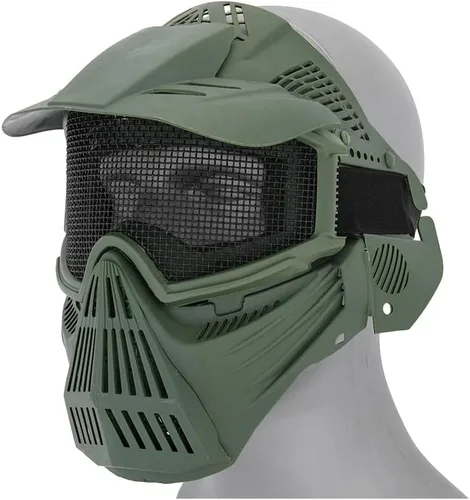 Vista 2 de UK Arms Airsoft Tactical Face Airsoft Máscara de equipo de protección con visera y protección ocular - OD