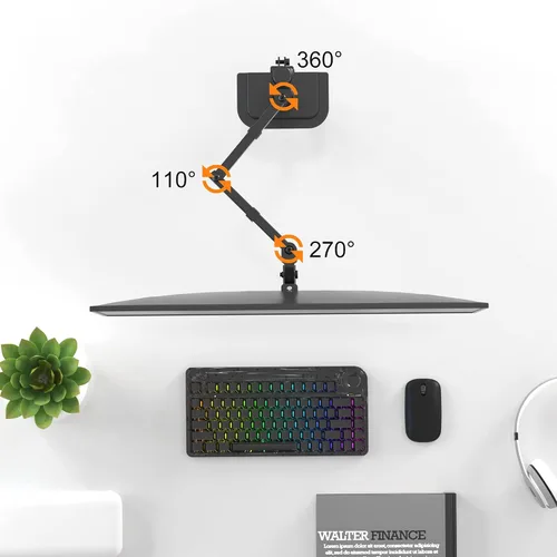 Vista 5 de Pholiten Soporte para Monitor Individual, Brazo de Monitor Ajustable de Servicio Pesado Montaje de Escritorio para 13-27 pulgadas, Inclinación, Negro