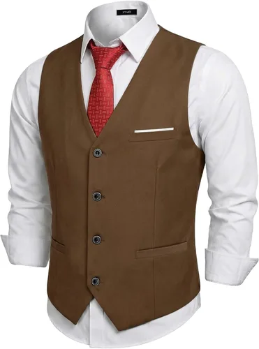 Vista 21 de Chaleco de traje de negocios para hombre, chaqueta ajustada, chalecos de traje casual Beige