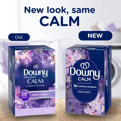 Vista 2 de Downy CALM - Hojas para secadora mega, suavizante para lavar la ropa, lavanda y vainilla, 180
