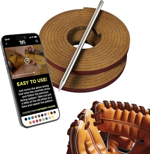 Vista 9 de TOFL Kit de encaje para guantes de sóftbol y béisbol Kit de reparación de cordones de guante de encaje 2 cordones de cuero con aguja de cordones