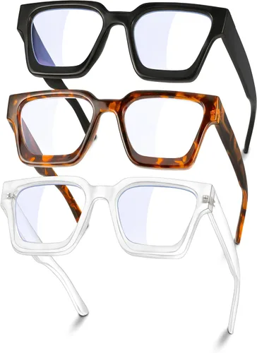 Vista 11 de YDAOWKN Gafas de bloqueo de luz azul de gran tamaño para mujer, marco rectangular, moda elegante, preppy antifatiga ocular