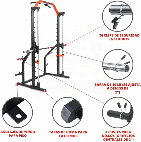 Vista 4 de Sunny Health & Fitness Olympic Smith - Estante para sentadillas con barra