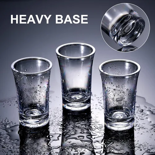 Vista 3 de Zubebe Juego de 150 vasos de chupito de acrílico de 1.2 onzas con base pesada, vasos pequeños redondos de plástico transparente, a granel
