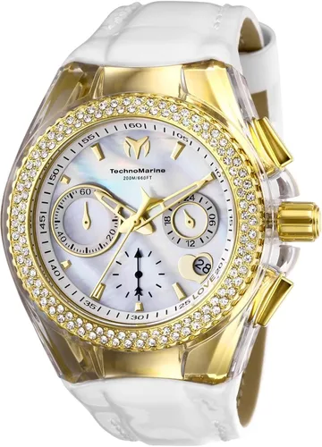 Vista 3 de TechnoMarine Reloj Cruise Valentine de cuarzo de acero inoxidable con correa de cuero blanco 26 modelo TM-117046 Blanco Reloj de cuarzo