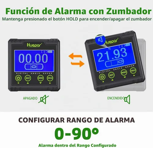 Vista 7 de Huepar Transportador de Medidor de Ángulo Digital, Buscador de Ángulo de Burbuja Electrónico, Caja de Nivel de Doble Eje con Resolución de 0.01°