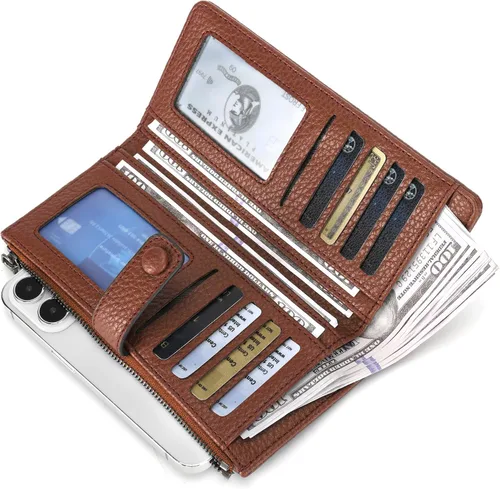 Vista 2 de Montana West Cartera para mujer con bloqueo RFID y bolsillo para monedas con cremallera, D Grande Marrón, Vintage