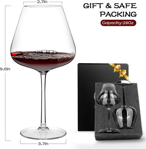 Vista 6 de Chouggo Juego de 2 copas de vino supergrandes de 28 onzas, cristal soplado a mano para vino tinto o vino blanco Burgundy, hechas a mano por
