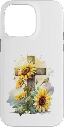 Vista 21 de Faith Christian Cross Watercolor Sunflower Flowers Case for iPhone 17