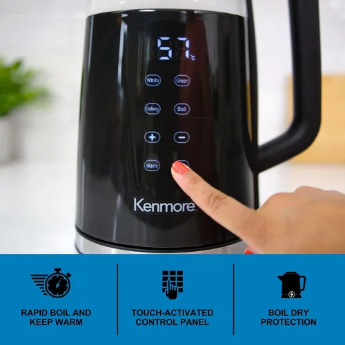Vista 5 de Kenmore - Hervidor eléctrico inalámbrico de 1.7 litros, chofer digital inalámbrico, hervidor de té instantáneo, control de temperatura Negro