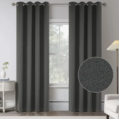 Vista 35 de KEQIAOSUOCAI Cortinas de lino 100% opacas de 100 pulgadas de largo, 2 paneles para dormitorio, estilo casa de campo moderna, completamente negro