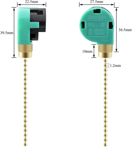 Vista 2 de Topbuti Zing Ear ZE-268S6 - Juego de 3 interruptores de ventilador de techo de 3 velocidades y 4 cables, interruptor de cadena de repuesto