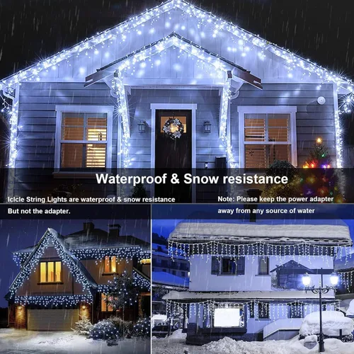 Vista 4 de Joomer Luces de carámbano de Navidad – Cadena de luces de 19 pies para exteriores impermeable, 8 modos de temporizador, conectable, tira de luces