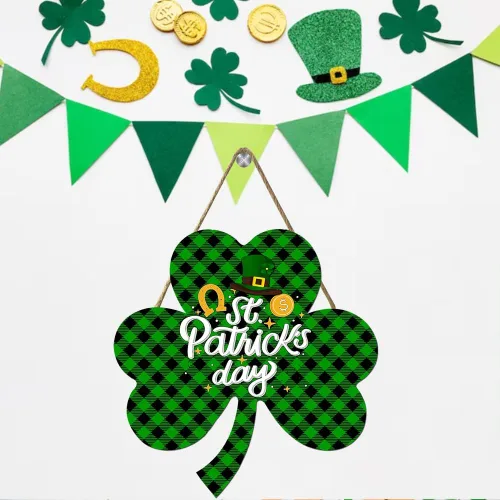 Vista 19 de Letrero de bienvenida de trébol de la suerte para puerta delantera, decoración de San Patricio, trébol irlandés, decoración del día de San Patricio