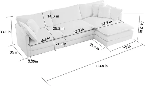 Vista 311 de Sofá seccional modular verde de 111.5", sofás seccionales grandes de 3 plazas para sala de estar, sofá nube oversized de tela chenille con otomana