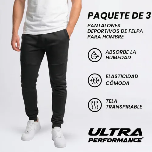 Vista 3 de Ultra Performance Sweatpants for Men 3 Pack Fleece Joggers, with Pockets Negro / Negro / Negro