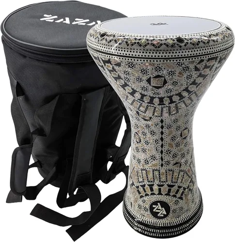 Vista 14 de La Darbuka Doumbek egipcia de 17" de Zaza Percussion con madreperla (Black Master)