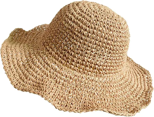 Vista 7 de Sombreros de sol para mujer, sombrero de pescador de paja de ala ancha de 2-Beige