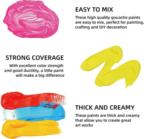 Vista 3 de HIMI - Juego de pintura Gouache de 24 colores vibrantes, pinturas no tóxicas, diseño de taza de gelatina con pinceles de pintura de paleta, portátil
