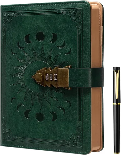 Vista 15 de ZXHQ Diario A5 con candado, 120Gsm 224 Páginas Diario con Cerradura, Juego de Bolígrafos, Borde Marrón, Rellenable, Tapa Dura de Cuero, Bolsillo