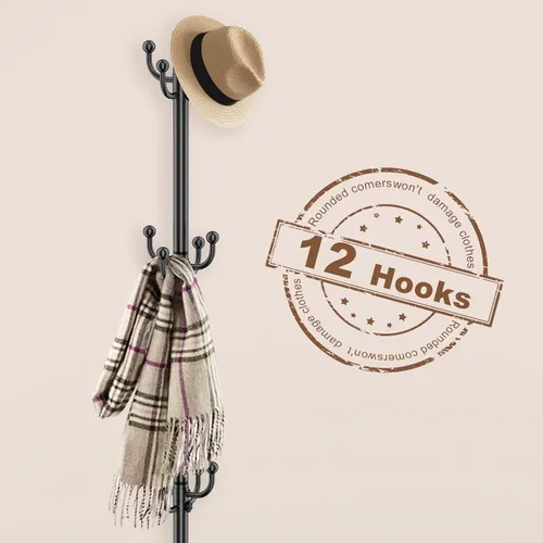 Vista 4 de Perchero independiente con soporte para paraguas, perchero con 12 ganchos para ropa, bolsos, sombreros, perchero, árbol, perchero, sombrero