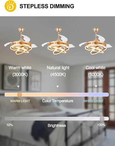 Vista 5 de Ventiladores de techo retráctiles de 42 pulgadas con luces ventilador de araña dorado moderno Gold Fandeier Ceiling Fans with Lights Quite DC