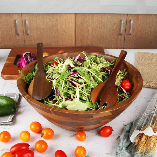 Vista 3 de AIDEA Ensaladeras, juego de ensaladeras de madera, cuenco grande de madera de acacia para servir frutas, ensalada, ensaladera grande de 12.5