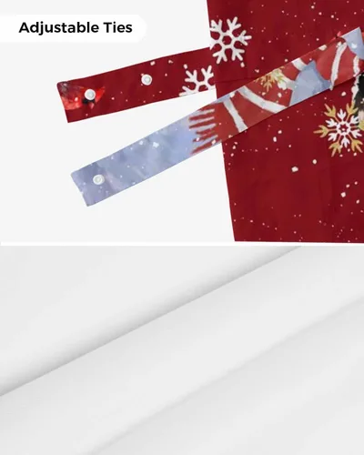 Vista 8 de Cortinas de cocina de Navidad, cenefa semitransparente ajustable con lazo, muñeco de nieve, copo de nieve, bolsillo para barra, tratamiento